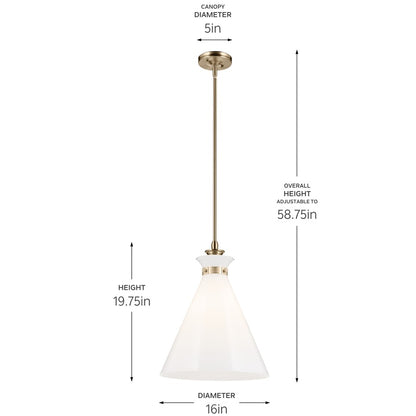 Kichler Laria 16" 1 Light Pendant, Champagne Bronze/Opal Glass
