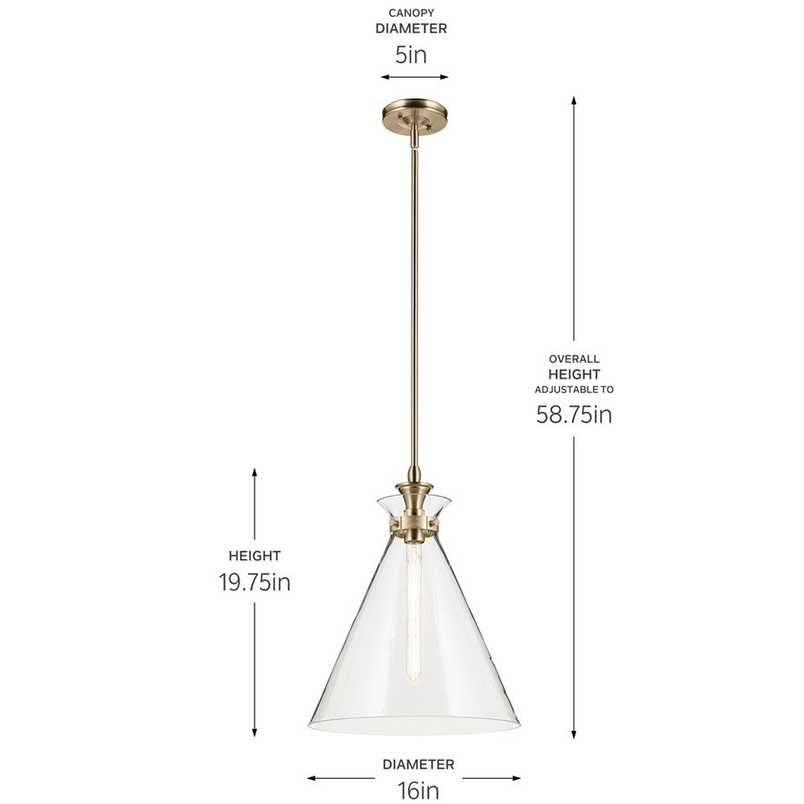 Kichler Laria 16" 1 Light Pendant, Champagne Bronze/Clear Glass
