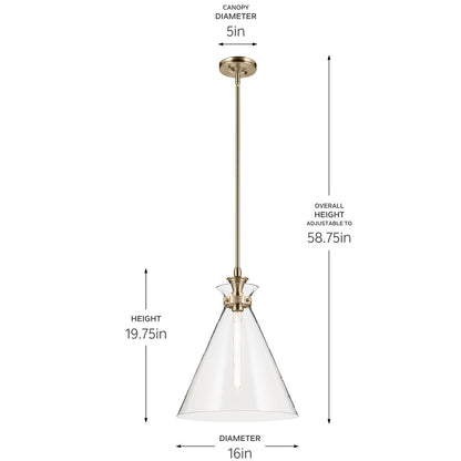 Kichler Laria 16" 1 Light Pendant, Champagne Bronze/Clear Glass