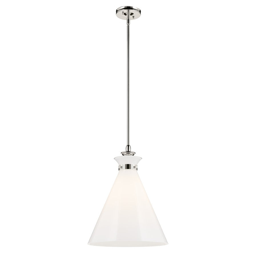 Kichler Laria 16" 1 Light Pendant, Polished Nickel/Opal Glass - 52775PN
