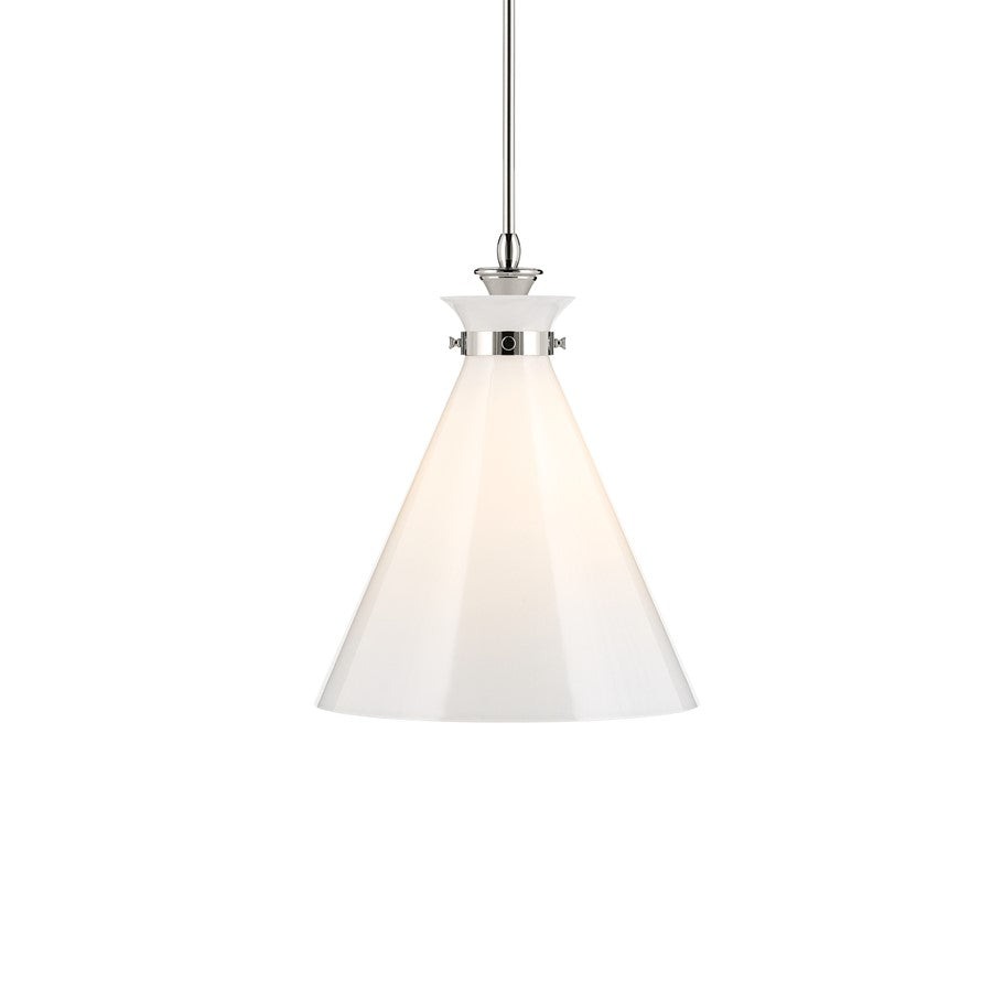 Kichler Laria 16" 1 Light Pendant, Polished Nickel/Opal Glass
