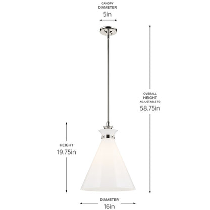 Kichler Laria 16" 1 Light Pendant, Polished Nickel/Opal Glass