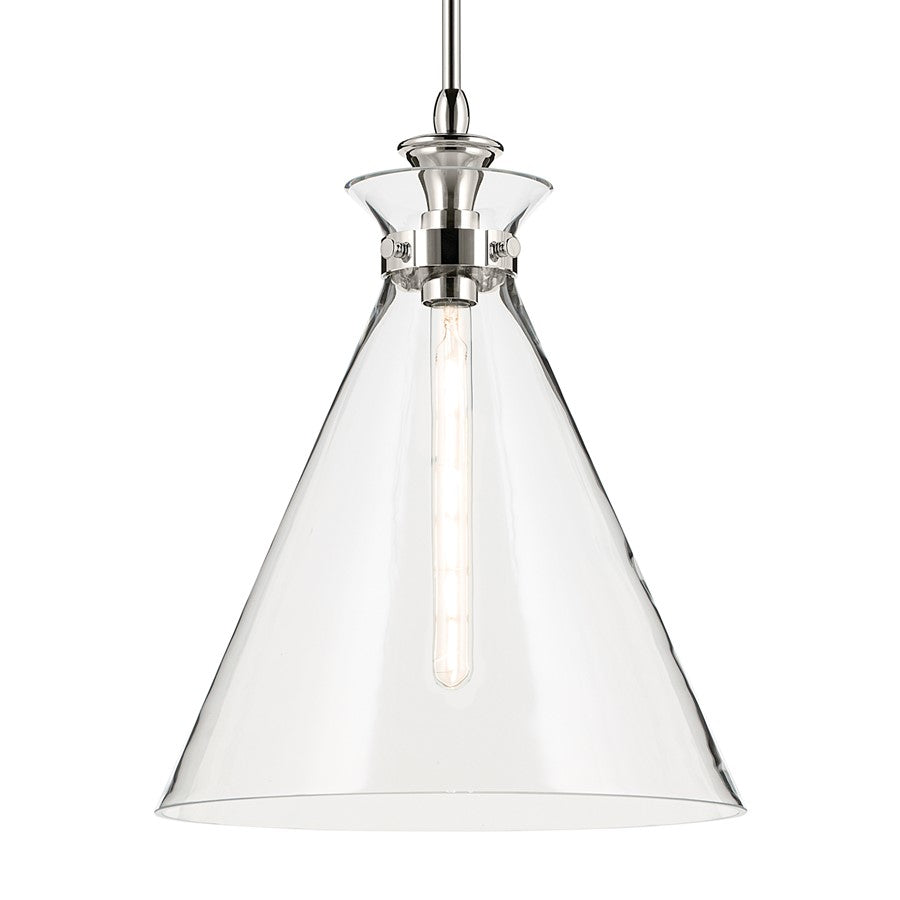 Kichler Laria 16" 1 Light Pendant, Polished Nickel/Clear Glass