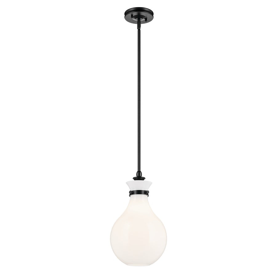 Kichler Laria 9.75" 1 Light Pendant, Black/Opal Glass - 52776BK