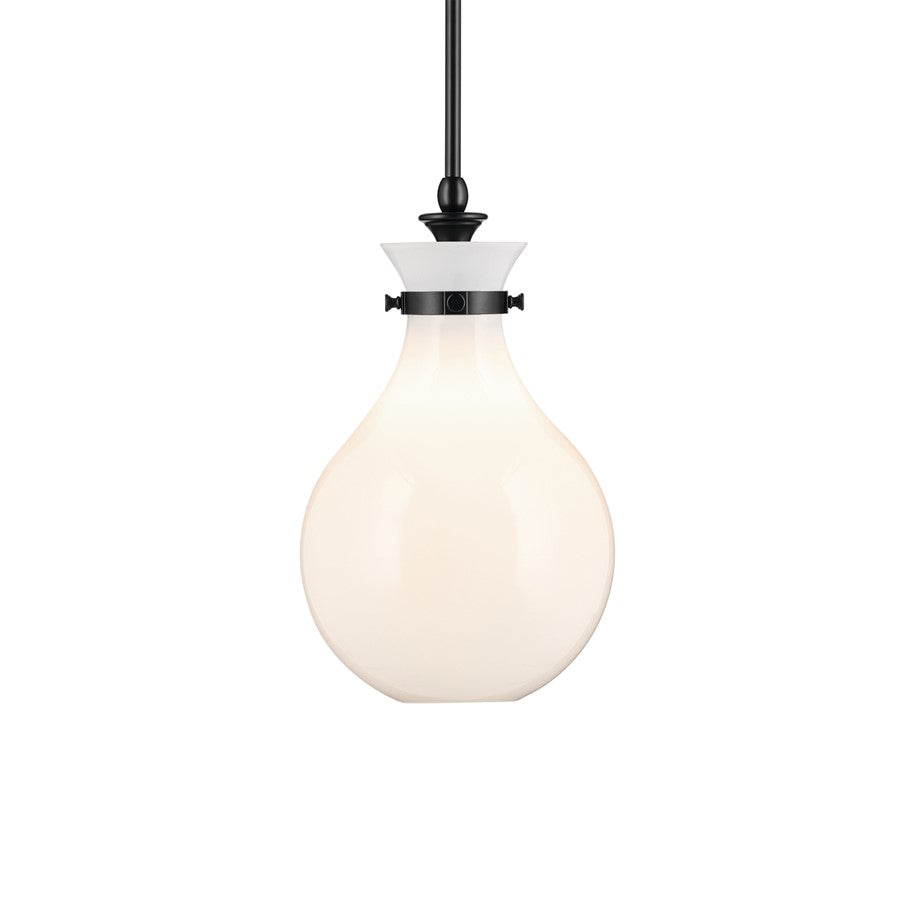 Kichler Laria 9.75" 1 Light Pendant, Black/Opal Glass