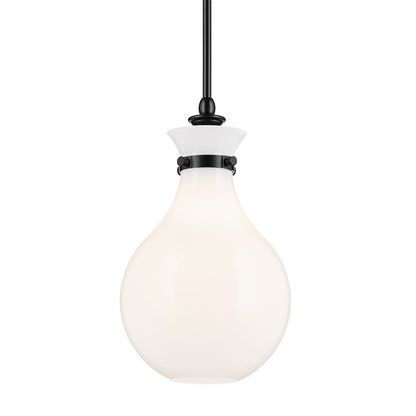 Kichler Laria 9.75" 1 Light Pendant, Black/Opal Glass