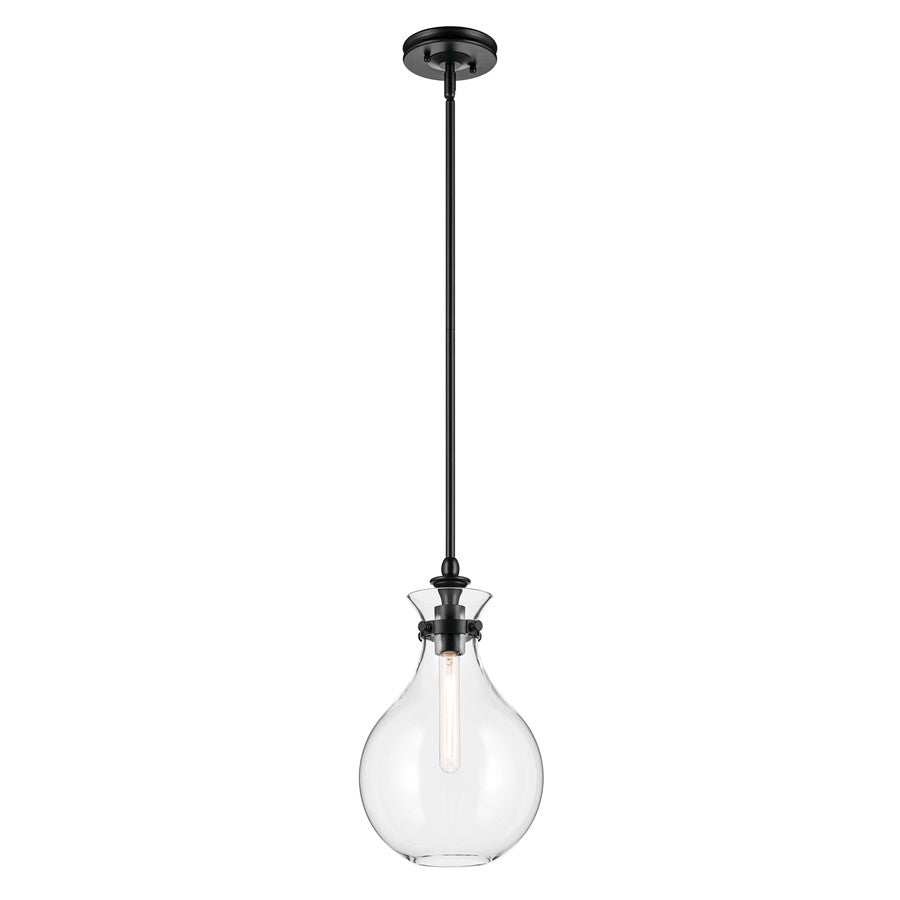 Kichler Laria 9.75" 1 Light Pendant, Black/Clear Glass - 52776BKCLR