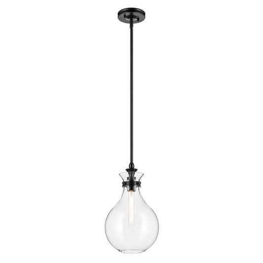 Kichler Laria 9.75" 1 Light Pendant, Black/Clear Glass - 52776BKCLR