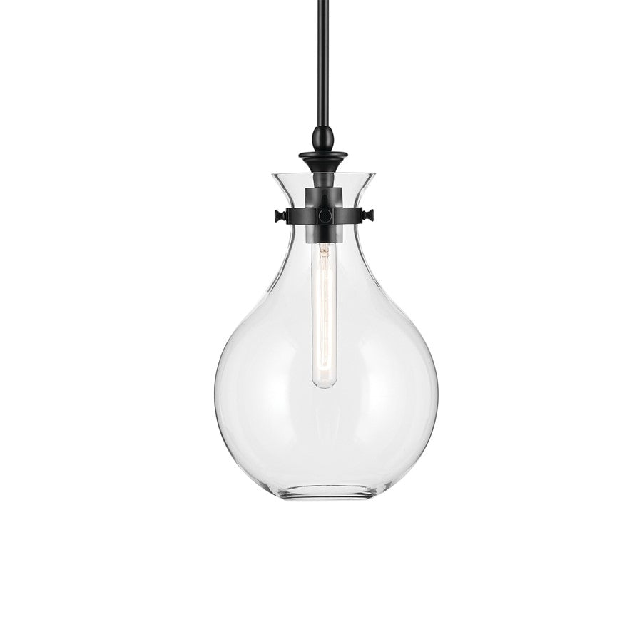 Kichler Laria 9.75" 1 Light Pendant, Black/Clear Glass