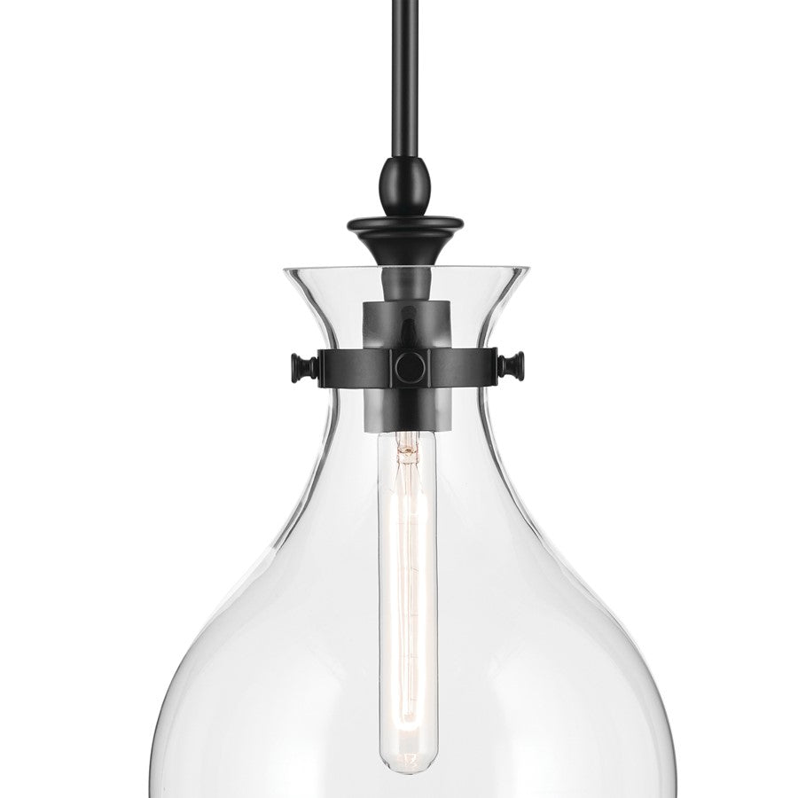 Kichler Laria 9.75" 1 Light Pendant, Black/Clear Glass