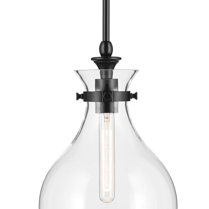Kichler Laria 9.75" 1 Light Pendant, Black/Clear Glass