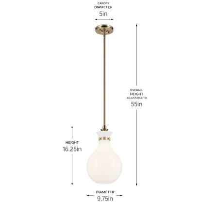 Kichler Laria 9.75" 1 Light Pendant, Champagne Bronze/Opal Glass