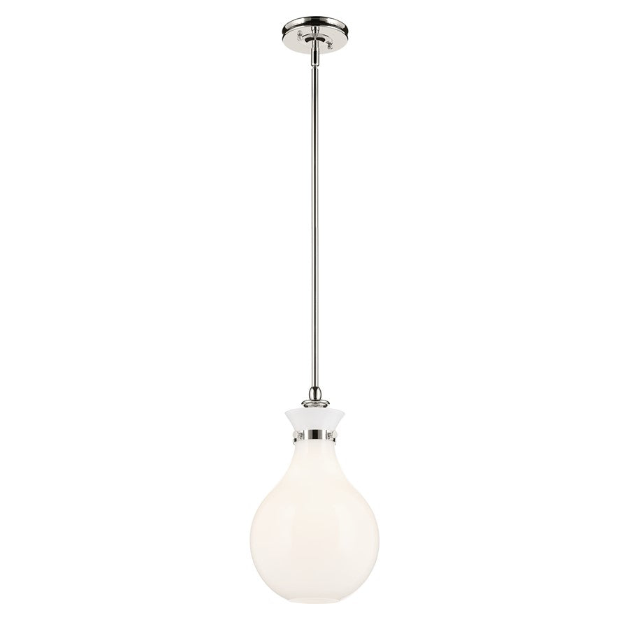 Kichler Laria 9.75" 1 Light Pendant, Polished Nickel/Opal Glass - 52776PN