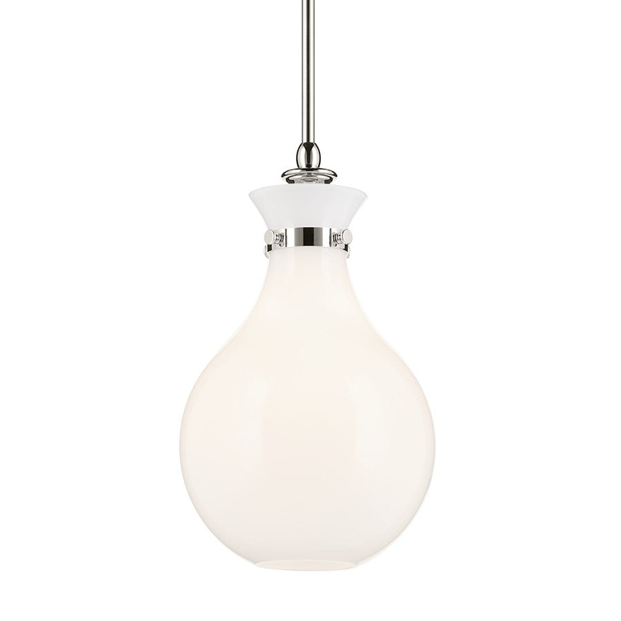Kichler Laria 9.75" 1 Light Pendant, Polished Nickel/Opal Glass
