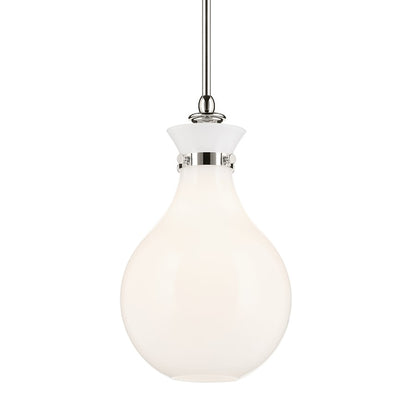 Kichler Laria 9.75" 1 Light Pendant, Polished Nickel/Opal Glass