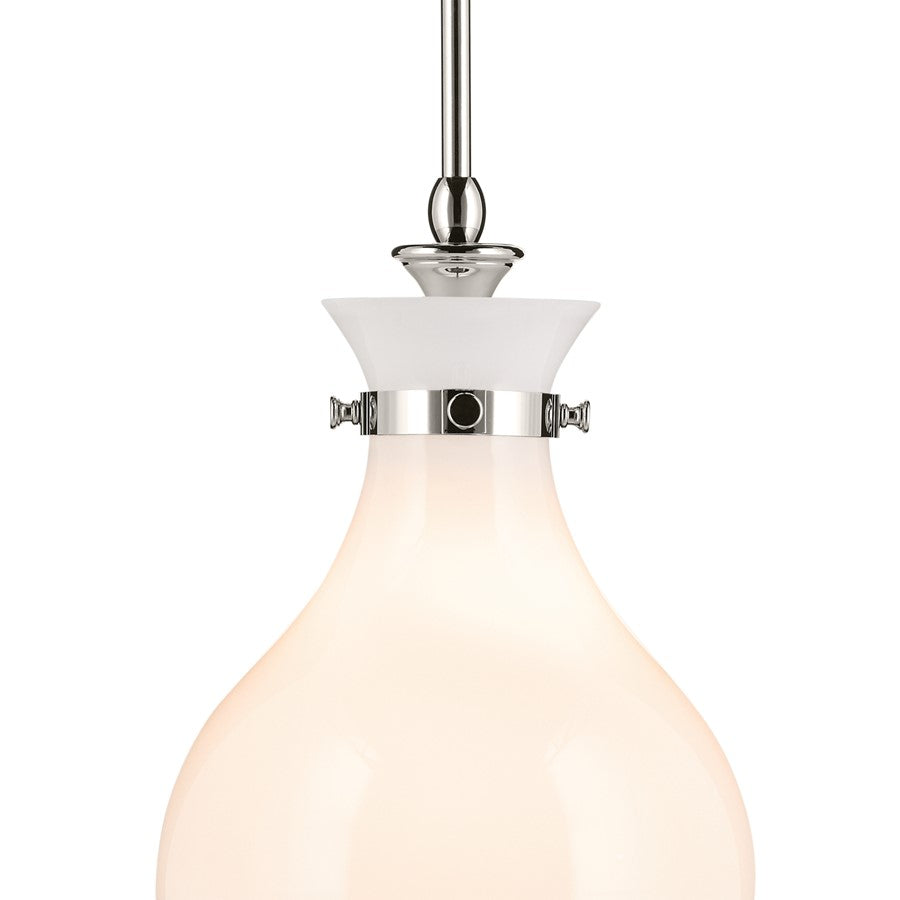 Kichler Laria 9.75" 1 Light Pendant, Polished Nickel/Opal Glass