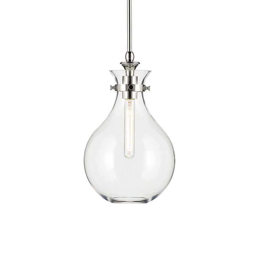 Kichler Laria 9.75" 1 Light Pendant, Polished Nickel/Clear Glass