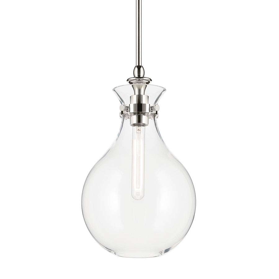Kichler Laria 9.75" 1 Light Pendant, Polished Nickel/Clear Glass
