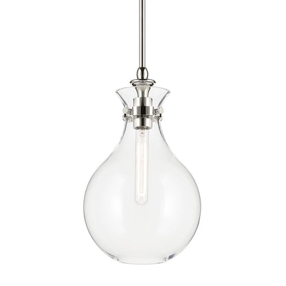 Kichler Laria 9.75" 1 Light Pendant, Polished Nickel/Clear Glass