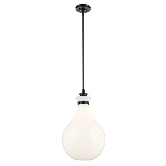 Kichler Laria 14" 1 Light Pendant, Black/Opal Glass - 52777BK
