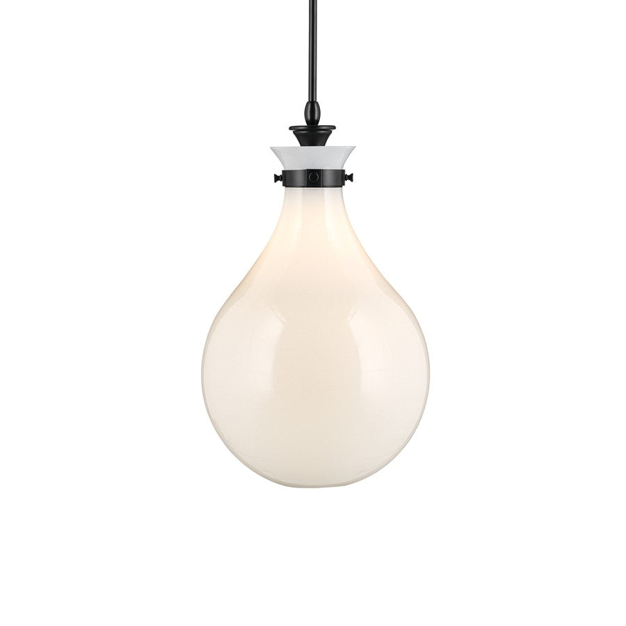 Kichler Laria 14" 1 Light Pendant, Black/Opal Glass