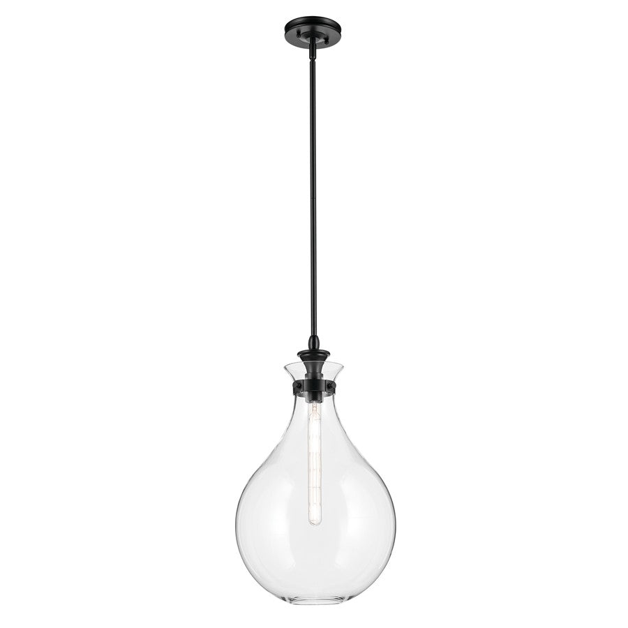Kichler Laria 14" 1 Light Pendant, Black/Clear Glass - 52777BKCLR