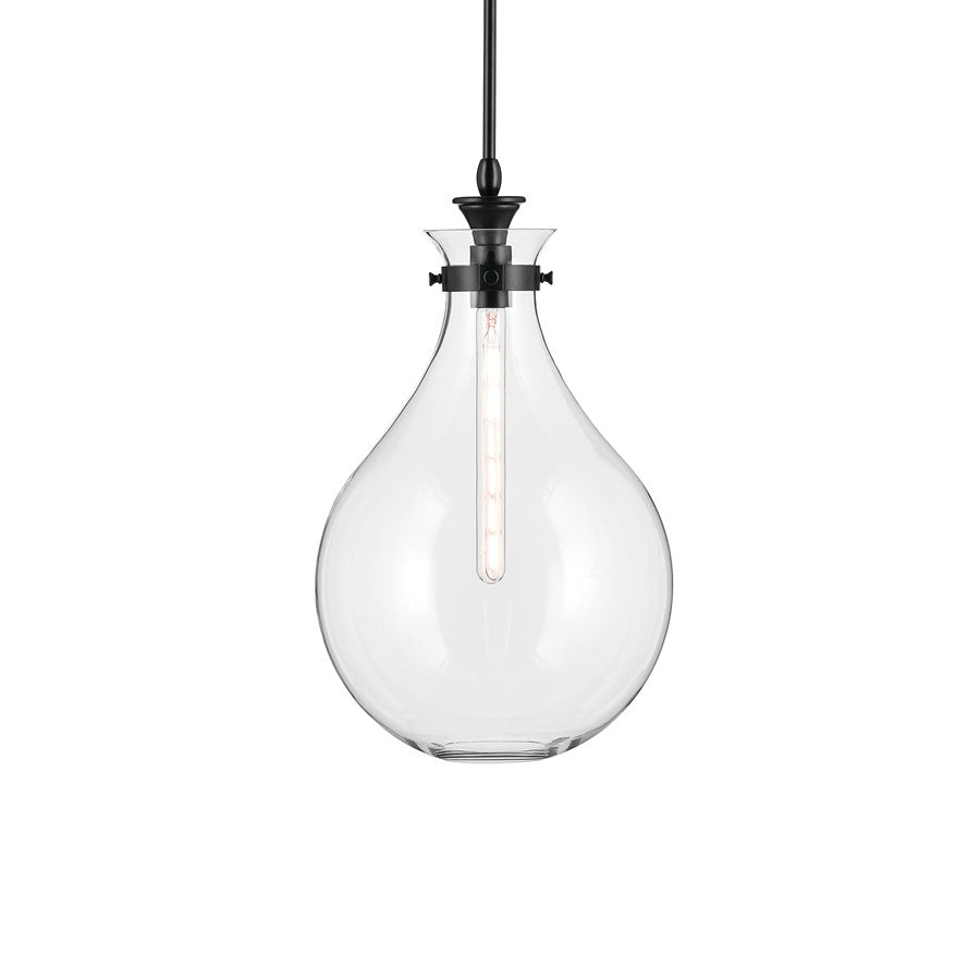 Kichler Laria 14" 1 Light Pendant, Black/Clear Glass