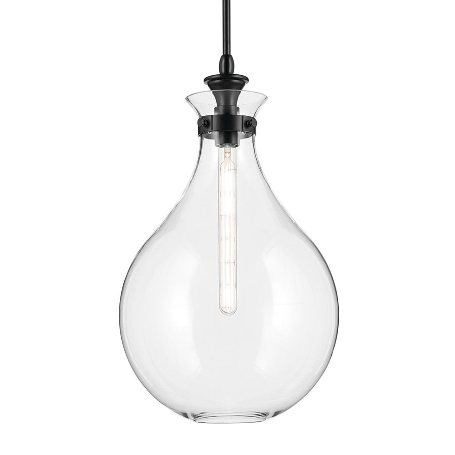 Kichler Laria 14" 1 Light Pendant, Black/Clear Glass