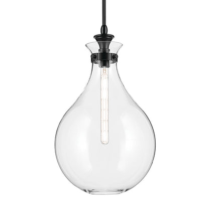Kichler Laria 14" 1 Light Pendant, Black/Clear Glass