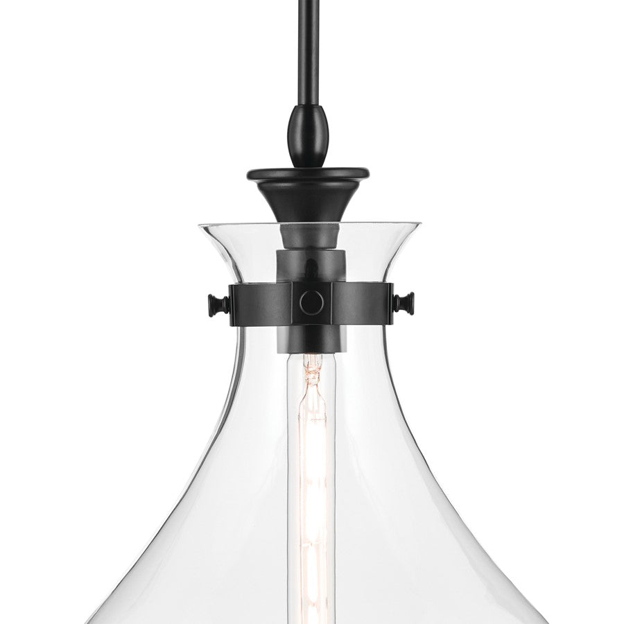 Kichler Laria 14" 1 Light Pendant, Black/Clear Glass