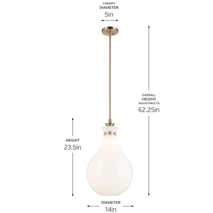 Kichler Laria 14" 1 Light Pendant, Champagne Bronze/Opal Glass