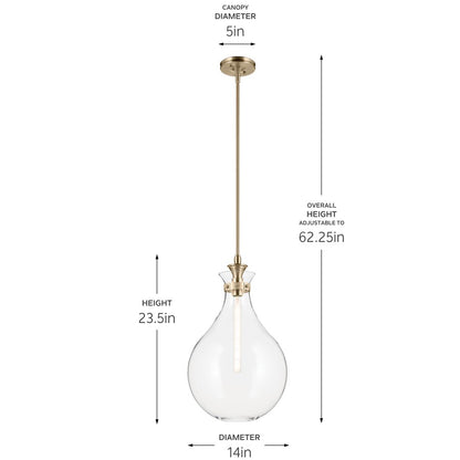 Kichler Laria 14" 1 Light Pendant, Champagne Bronze/Clear Glass