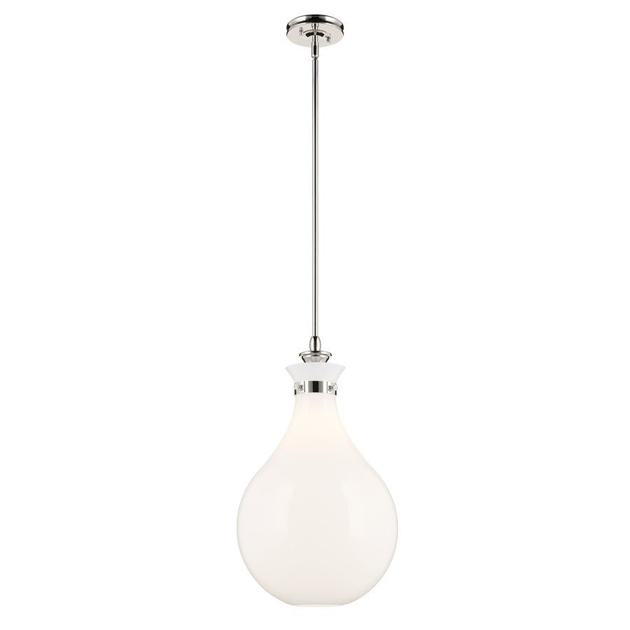 Kichler Laria 14" 1 Light Pendant, Polished Nickel/Opal Glass - 52777PN