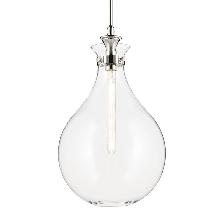 Kichler Laria 14" 1 Light Pendant, Polished Nickel/Clear Glass