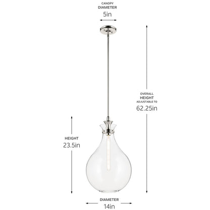 Kichler Laria 14" 1 Light Pendant, Polished Nickel/Clear Glass