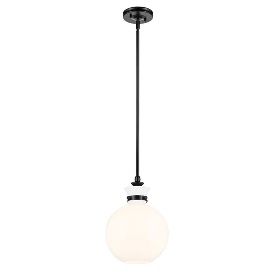 Kichler Laria 10.25" 1 Light Pendant, Black/Opal Glass - 52778BK