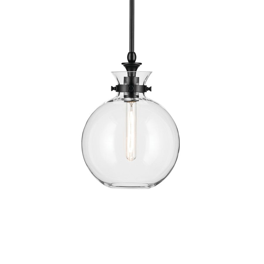Kichler Laria 10.25" 1 Light Pendant, Black/Clear Glass