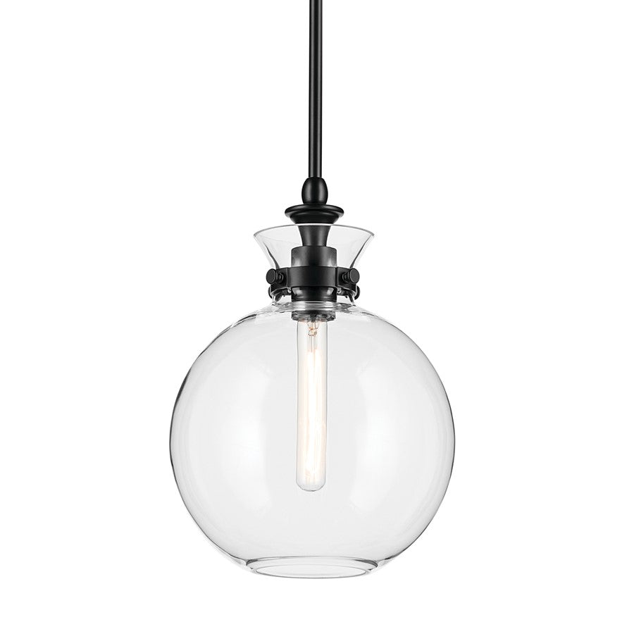 Kichler Laria 10.25" 1 Light Pendant, Black/Clear Glass