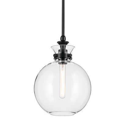 Kichler Laria 10.25" 1 Light Pendant, Black/Clear Glass