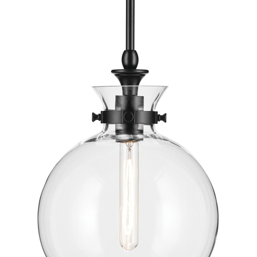 Kichler Laria 10.25" 1 Light Pendant, Black/Clear Glass