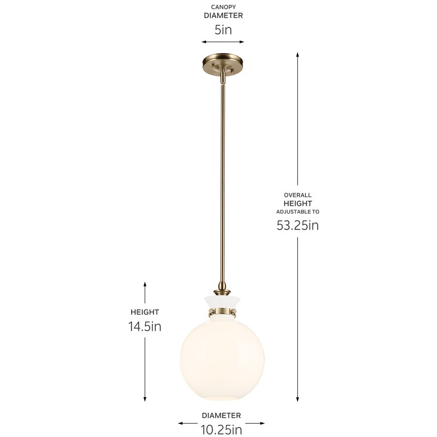Kichler Laria 10.25" 1 Light Pendant, Champagne Bronze/Opal Glass