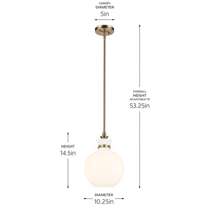 Kichler Laria 10.25" 1 Light Pendant, Champagne Bronze/Opal Glass