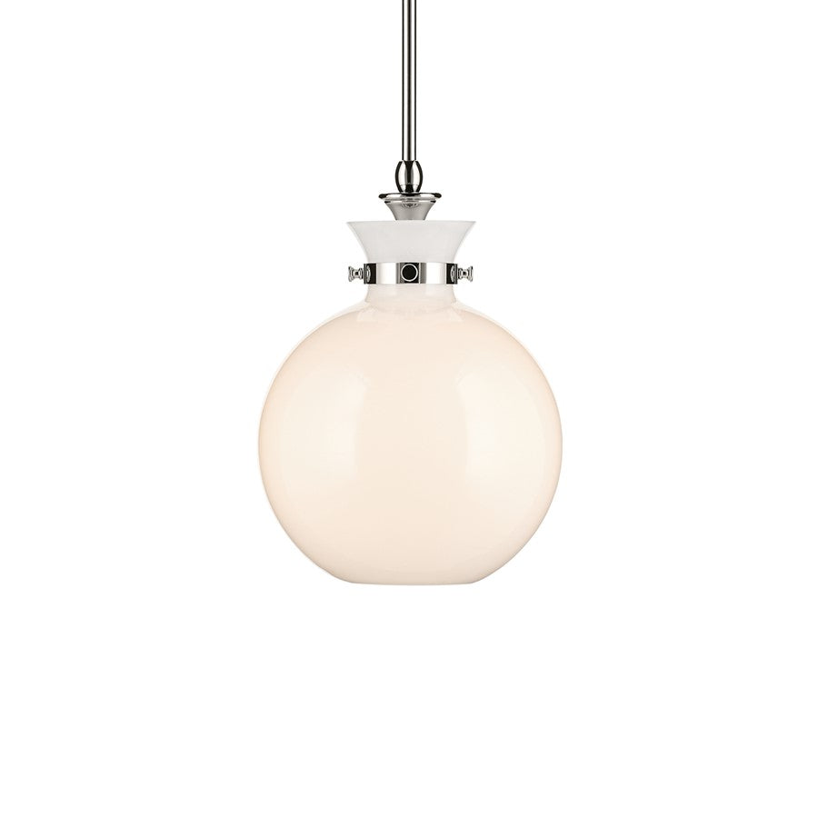 Kichler Laria 10.25" 1 Light Pendant, Polished Nickel/Opal Glass