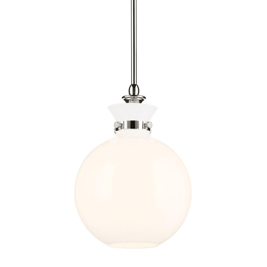 Kichler Laria 10.25" 1 Light Pendant, Polished Nickel/Opal Glass