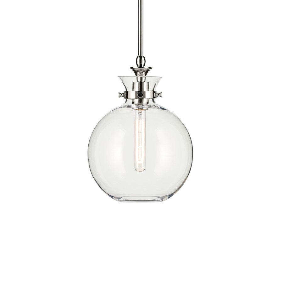 Kichler Laria 10.25" 1 Light Pendant, Polished Nickel/Clear Glass