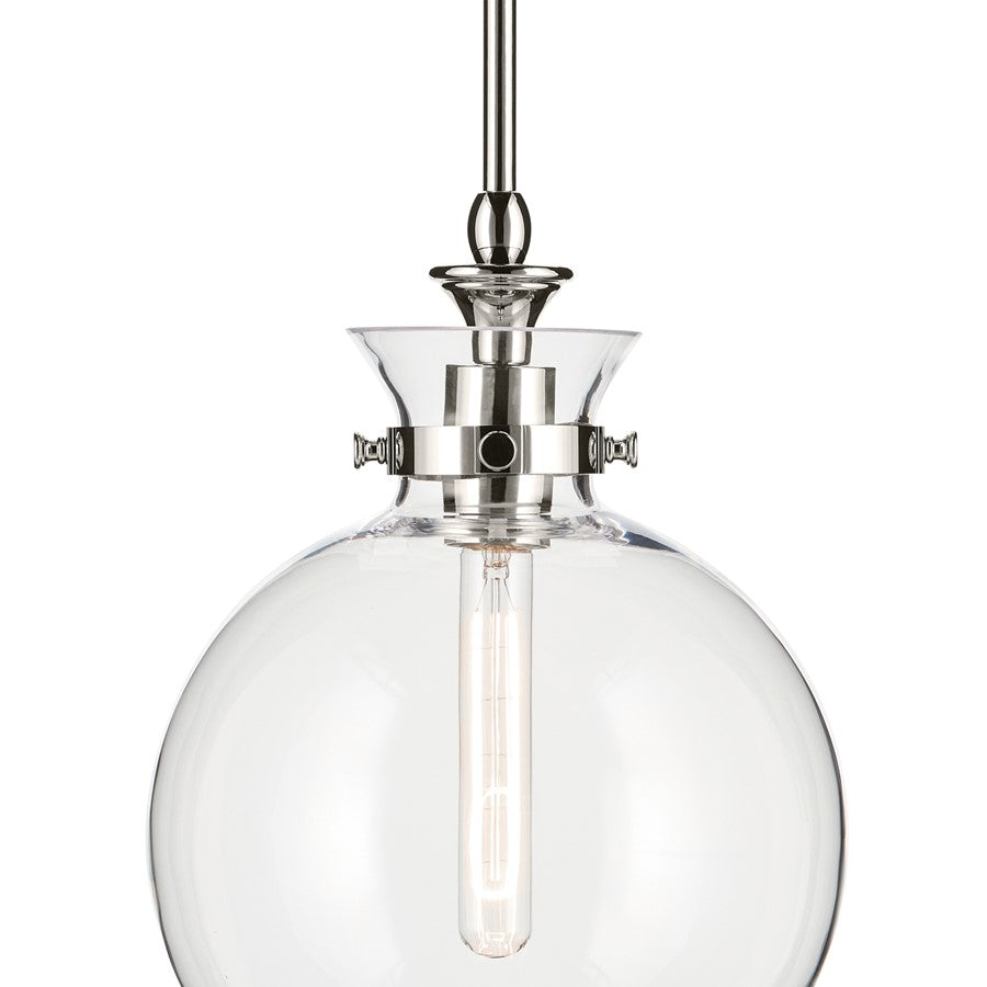 Kichler Laria 10.25" 1 Light Pendant, Polished Nickel/Clear Glass