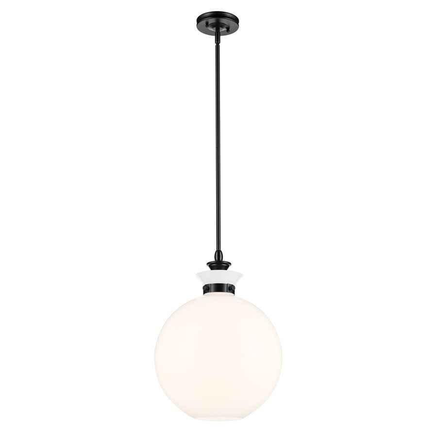 Kichler Laria 15" 1 Light Pendant, Black/Opal Glass - 52779BK