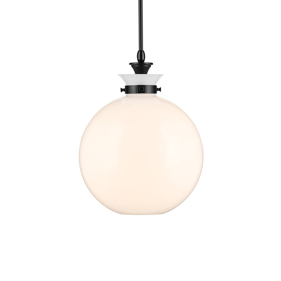Kichler Laria 15" 1 Light Pendant, Black/Opal Glass