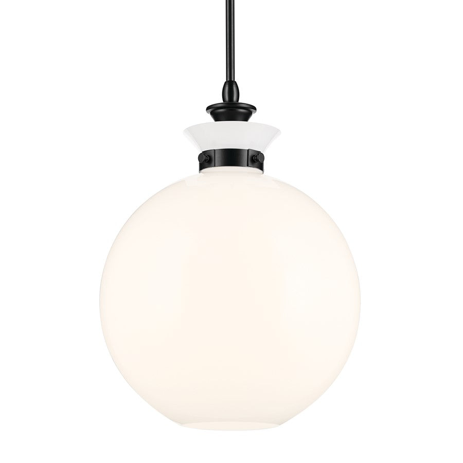 Kichler Laria 15" 1 Light Pendant, Black/Opal Glass
