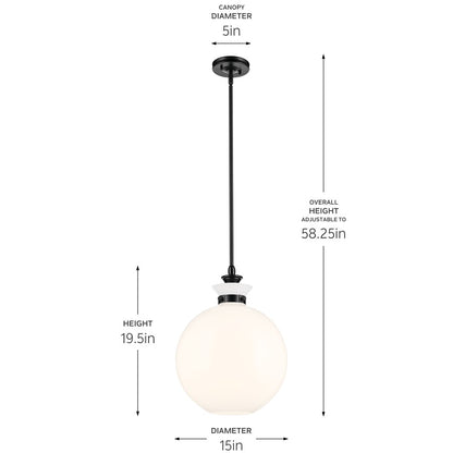 Kichler Laria 15" 1 Light Pendant, Black/Opal Glass